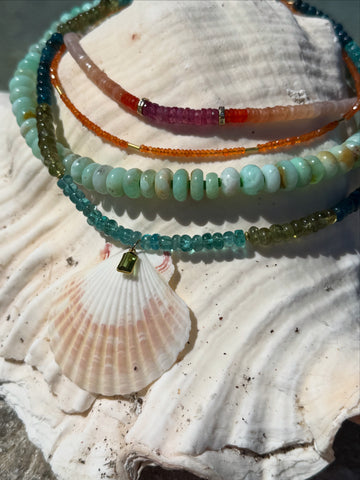 shaded apatite necklace with shell pendant