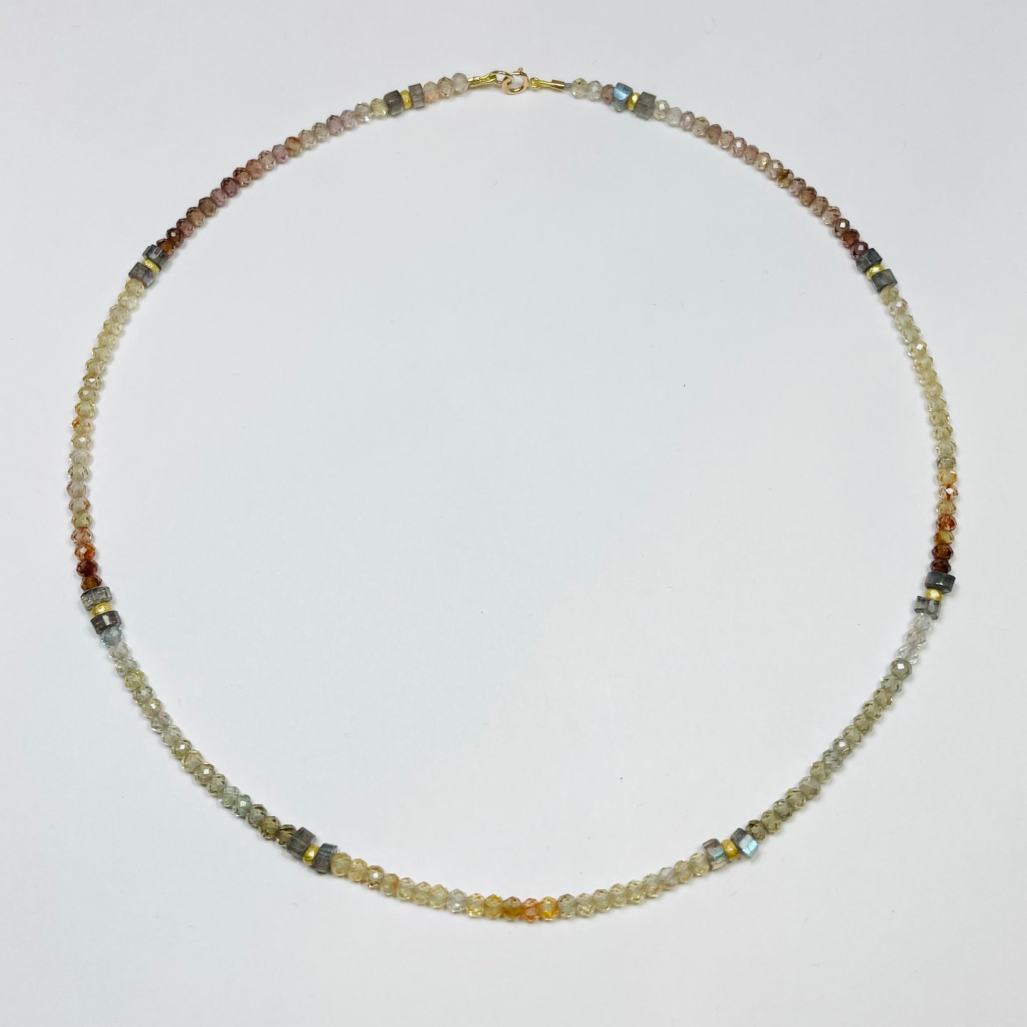 zircon necklace with turquoise and gold nuggets