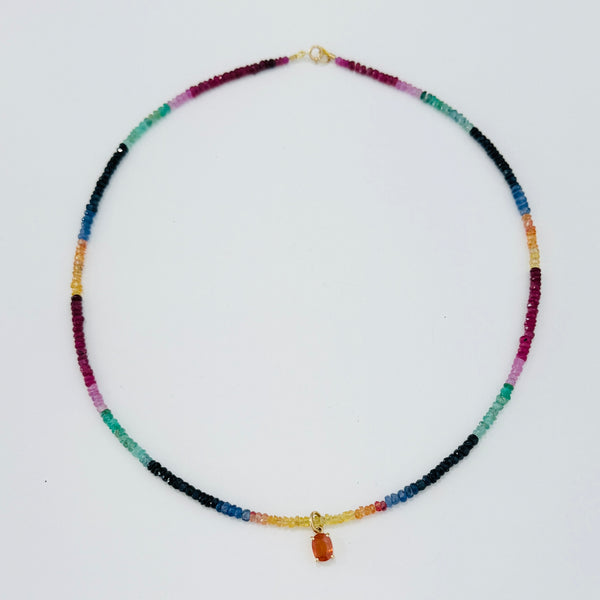sapphire charm on shaded sapphire necklace