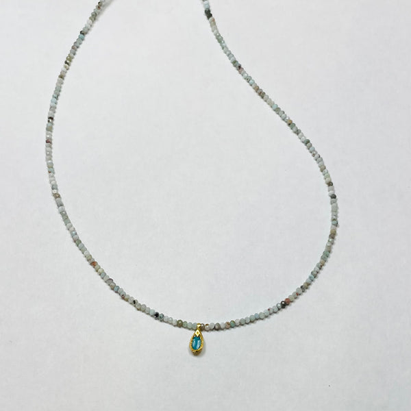delicate Peruvian blue opal necklace with turquoise charm