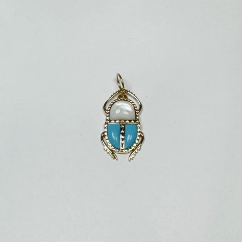 scarab beetle pendant, mother of pearl and turquoise