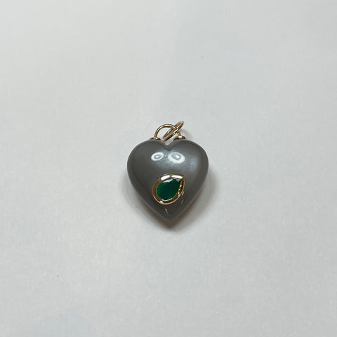 puffy labradorite heart pendant with emerald