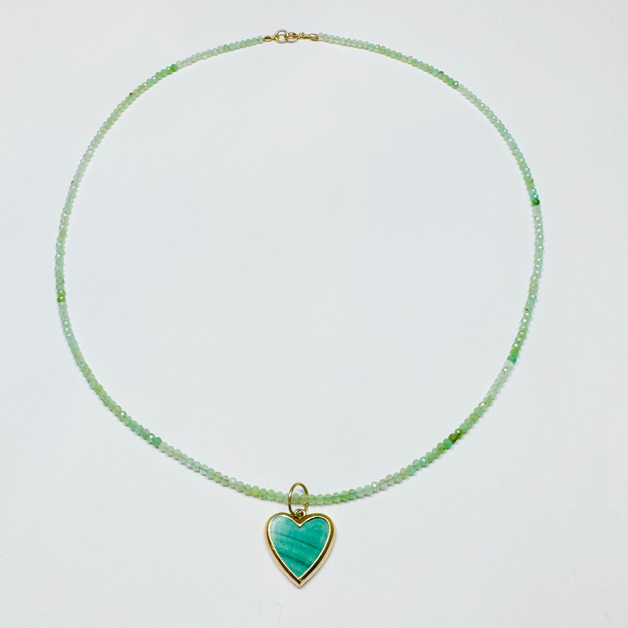 malachite heart on beaded chain