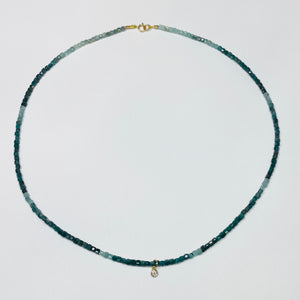 delicate block shaded tourmaline necklace with bezel diamond charm