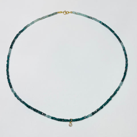 delicate block shaded tourmaline necklace with bezel diamond charm