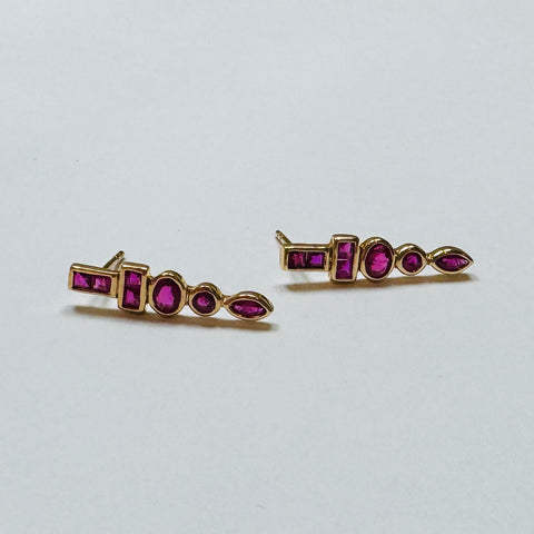 stacked geometric ruby earrings