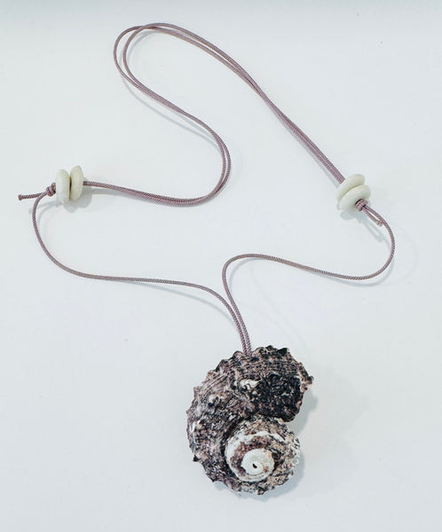 Kumihimo silk cord charm necklace, lavender with nautilus shell