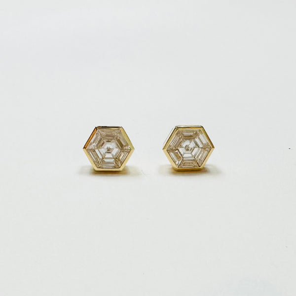 illusion hexagon diamond studs