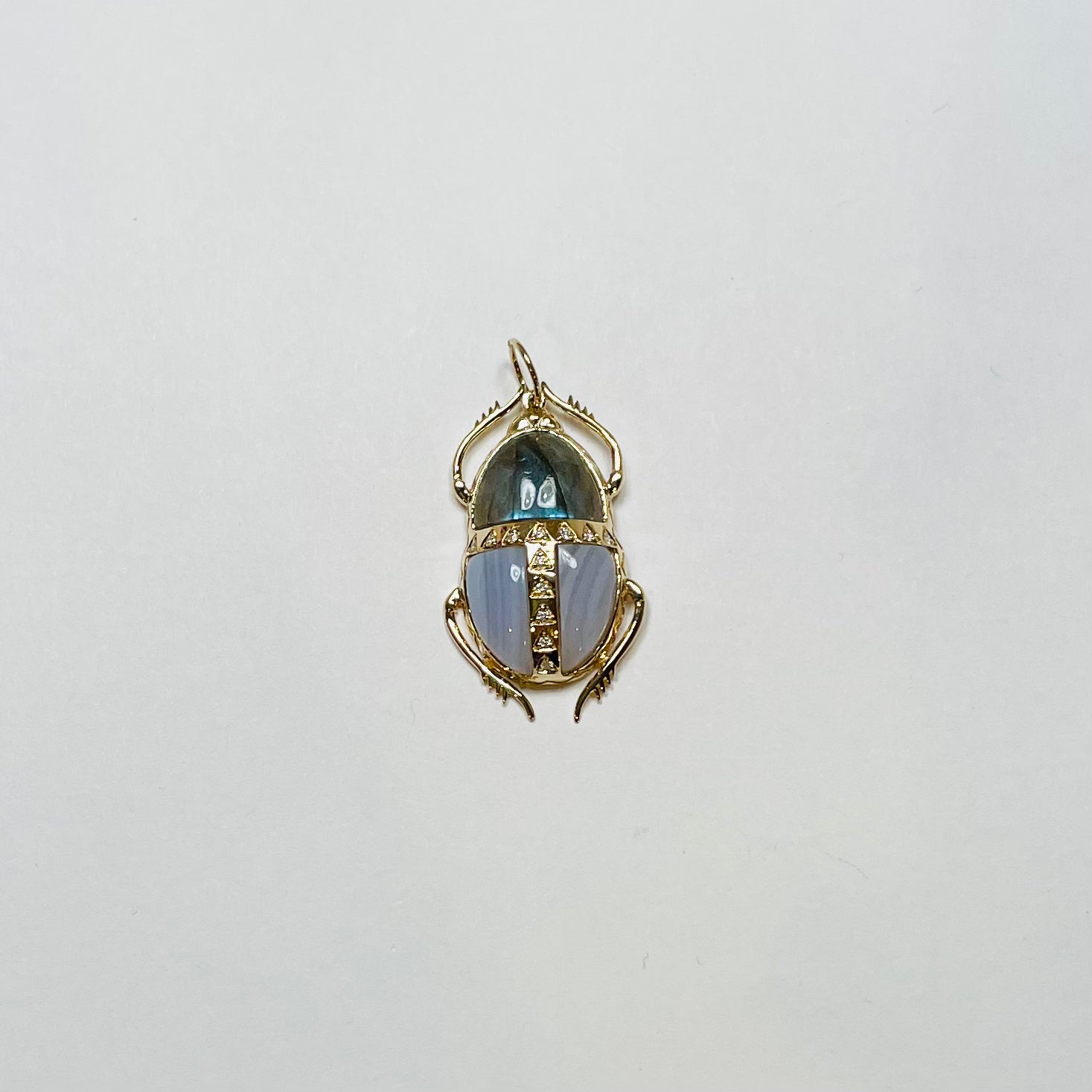 scarab beetle pendant, labradorite and calcedony