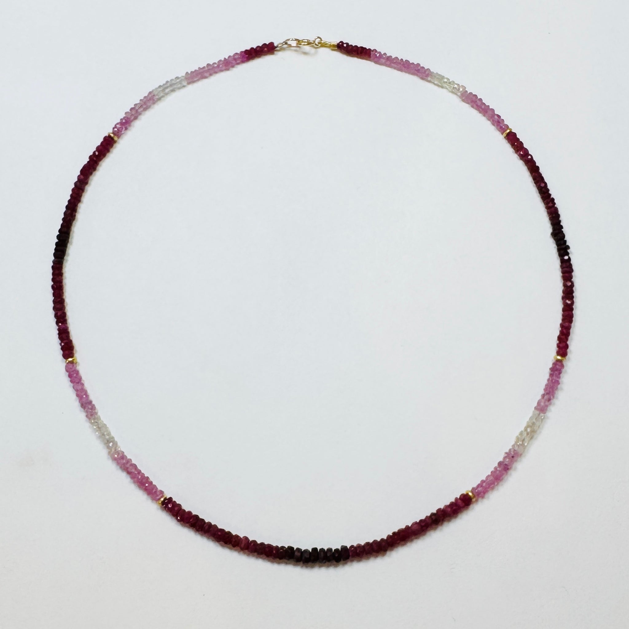 shaded ruby and gold bead heishi cut necklace
