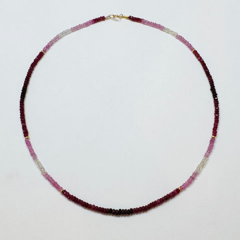 shaded ruby and gold bead heishi cut necklace