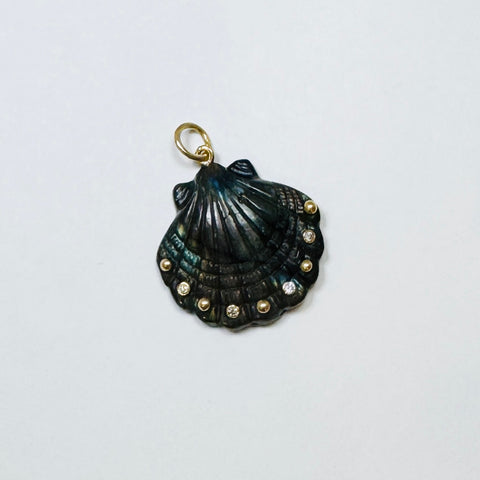 carved labradorite scallop shell pendant