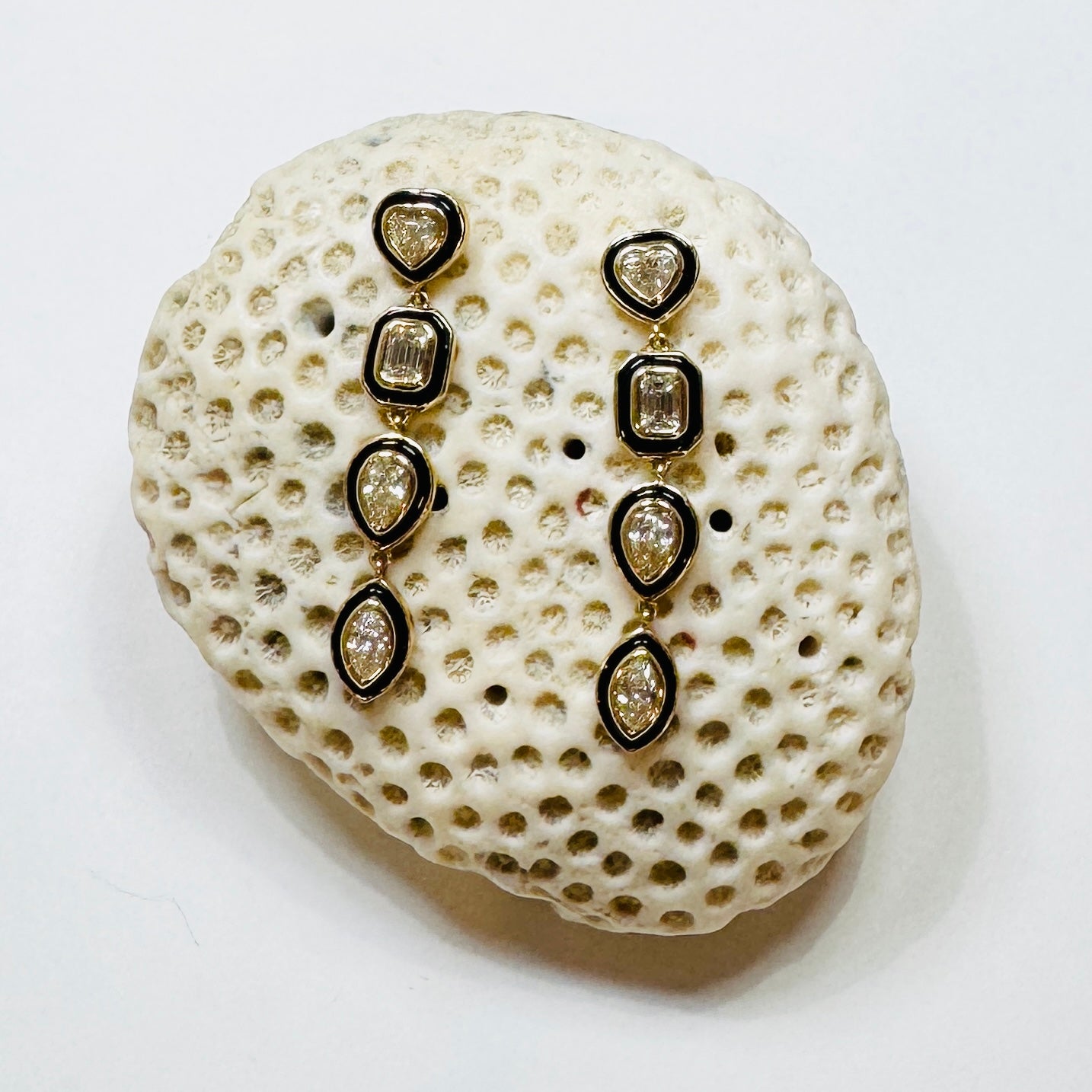 black enamel bezel set diamond earrings