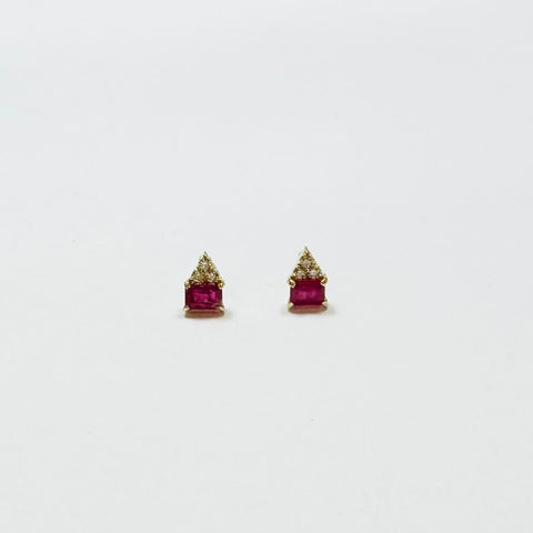 ruby baguette and diamond cluster studs