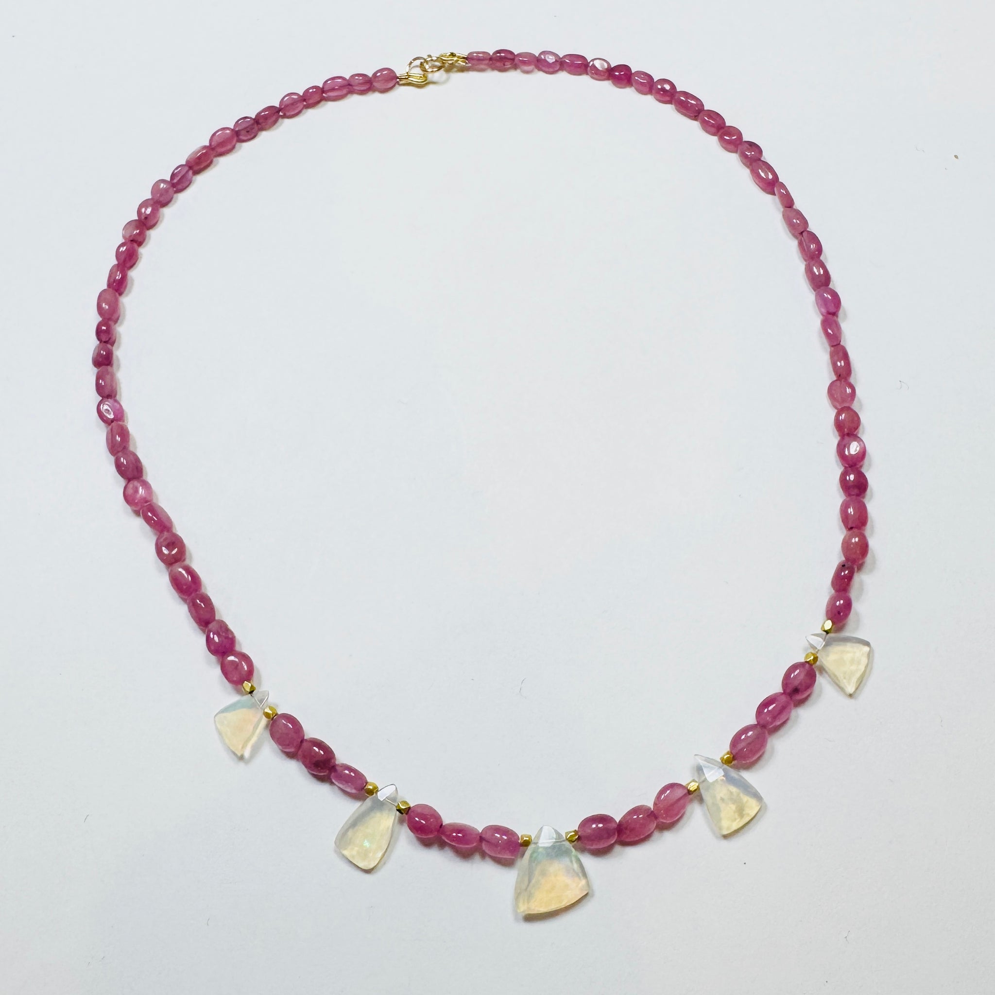seed bead pink sapphire with opal slices