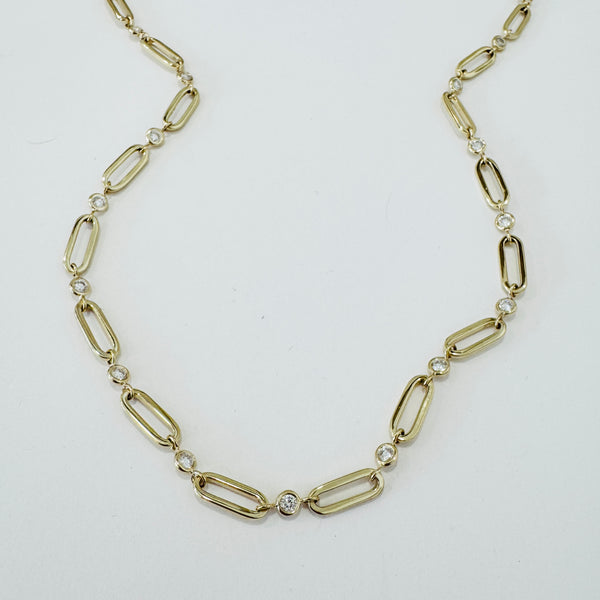 bezel set diamond paperclip necklace
