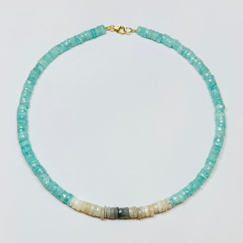 amazonite and opal color block necklace