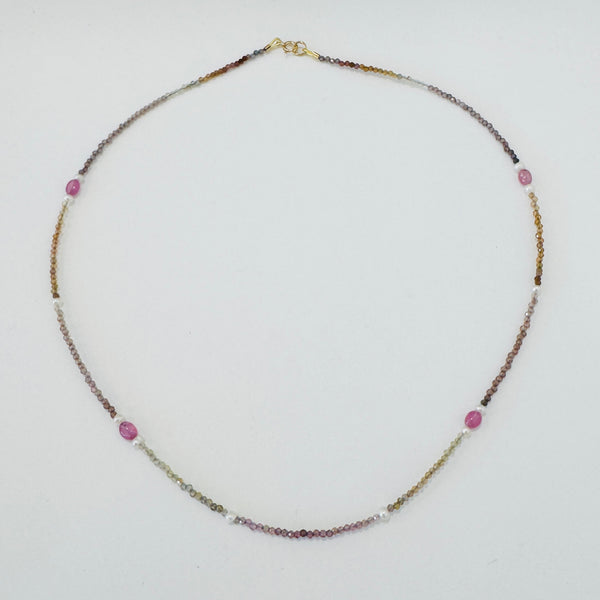 pastel sapphire, pearl, and seed bead necklace