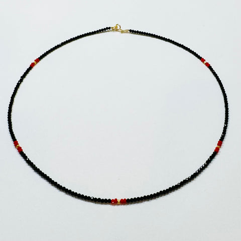 onyx and coral necklace with gold nuggets