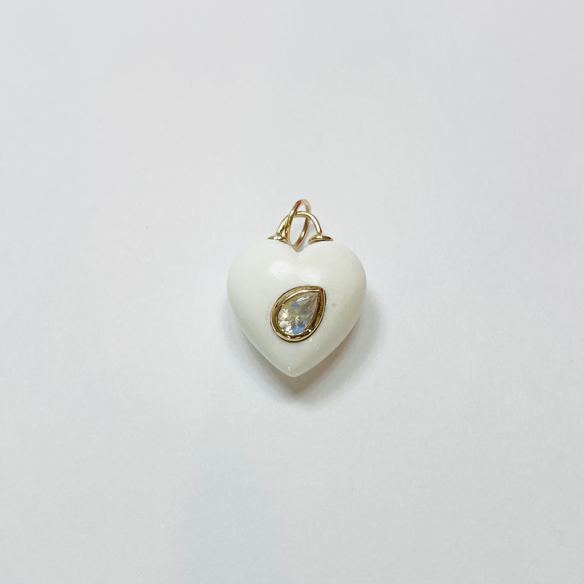 puffy white agate heart pendant with moonstone