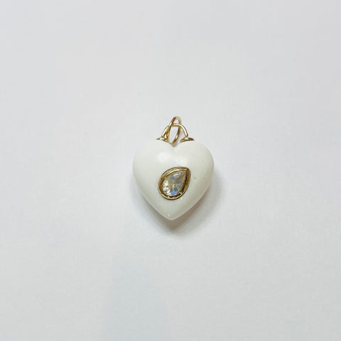 puffy white agate heart pendant with moonstone