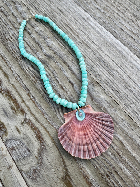 amazonite necklace with Mexican shell pendant