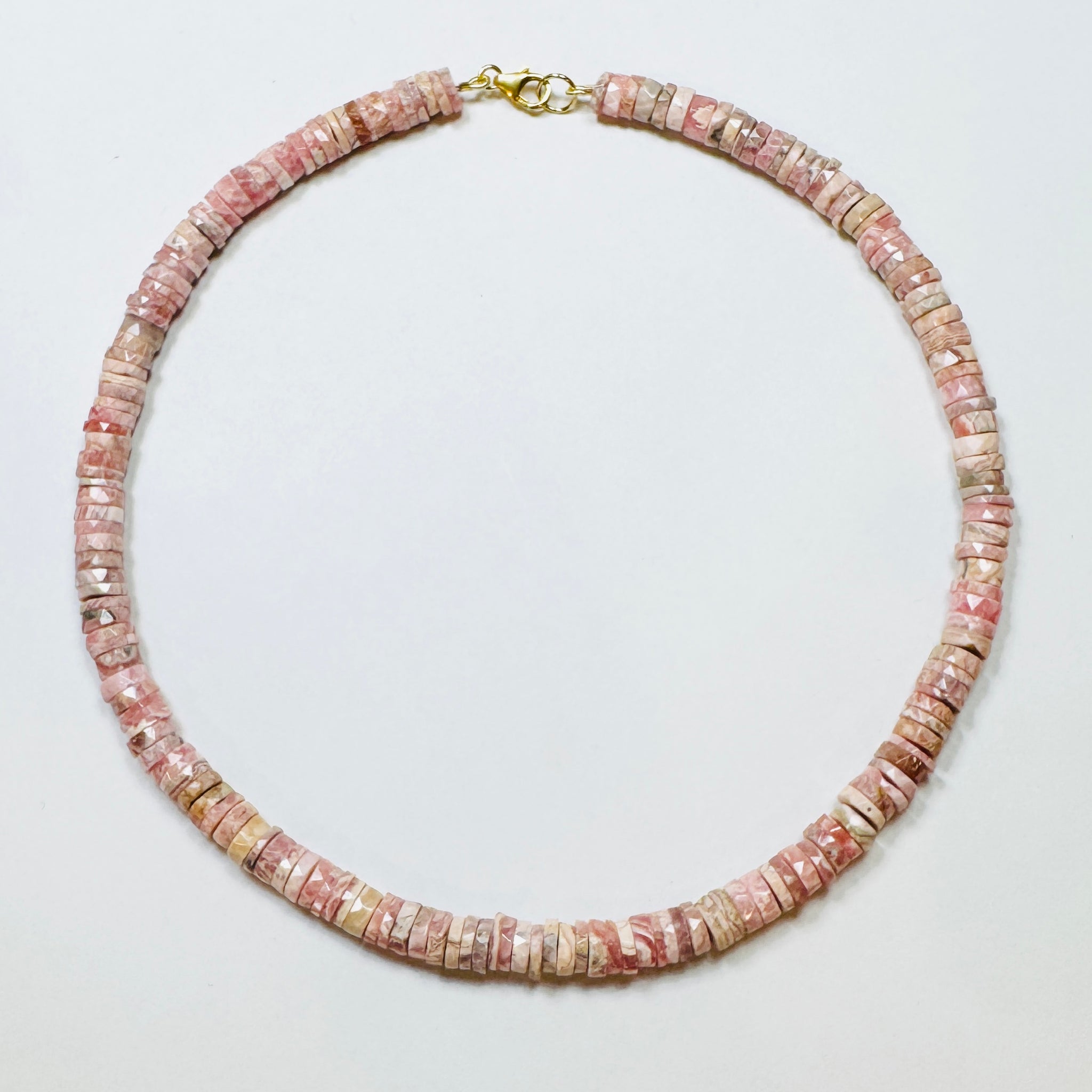 faceted rhodochrosite heishi cut necklace