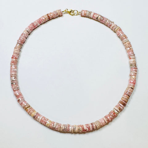 faceted rhodochrosite heishi cut necklace