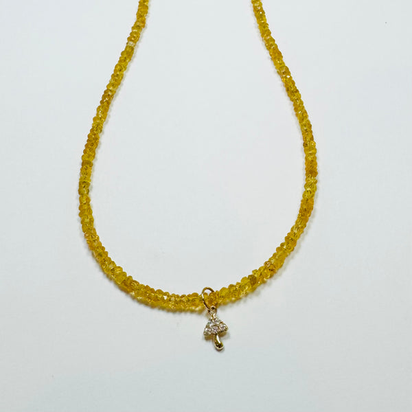 delicate yellow sapphire necklace with mushroom charm