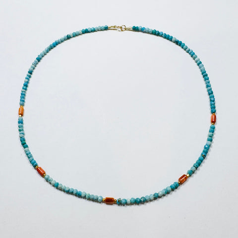 turquoise, coral, and gold beads