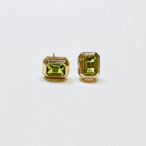 peridot stepped bezel studs