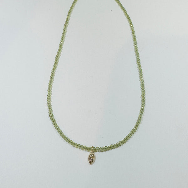 delicate gemstone necklace with pave diamond marquise charm