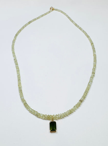 fluorite necklace with green sapphire