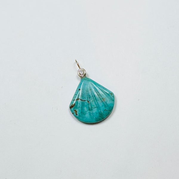 turquoise bezel diamond shell pendant