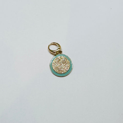 turquoise enamel pave diamond disc pendant