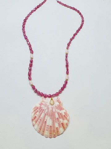pink sapphire and conch necklace with shell pendant