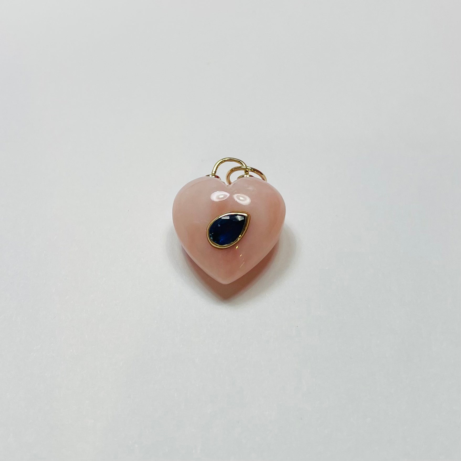 puffy pink opal heart pendant with sapphire
