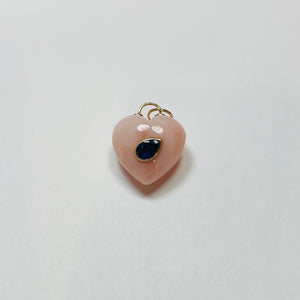puffy pink opal heart pendant with sapphire