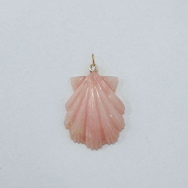 gemstone scallop shell pendant with bezel diamond bail