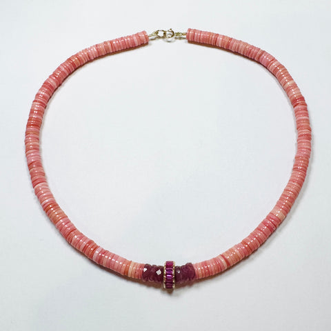 Ruby barrel bead conch necklace