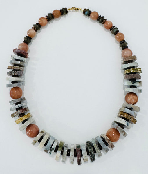 agate and peach moonstone statement necklace
