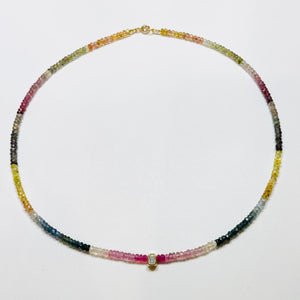 sapphire heishi necklace with diamond