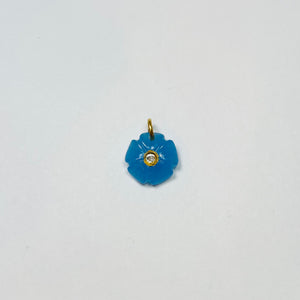 carved blue chalcedony flower pendant, 5/8 in