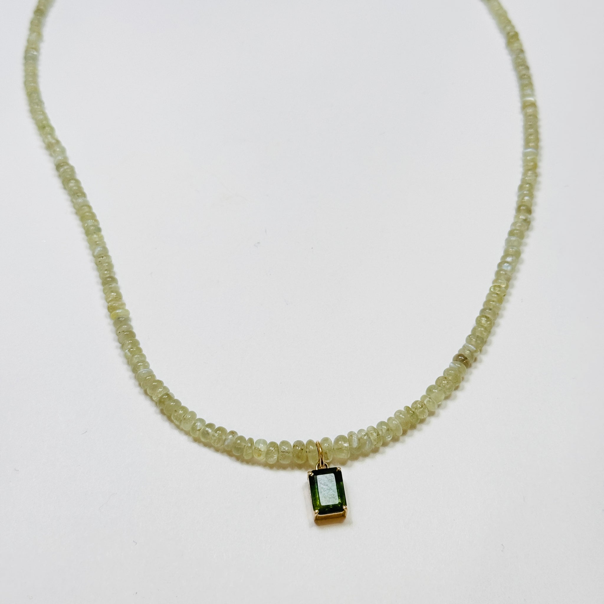 fluorite necklace with green sapphire