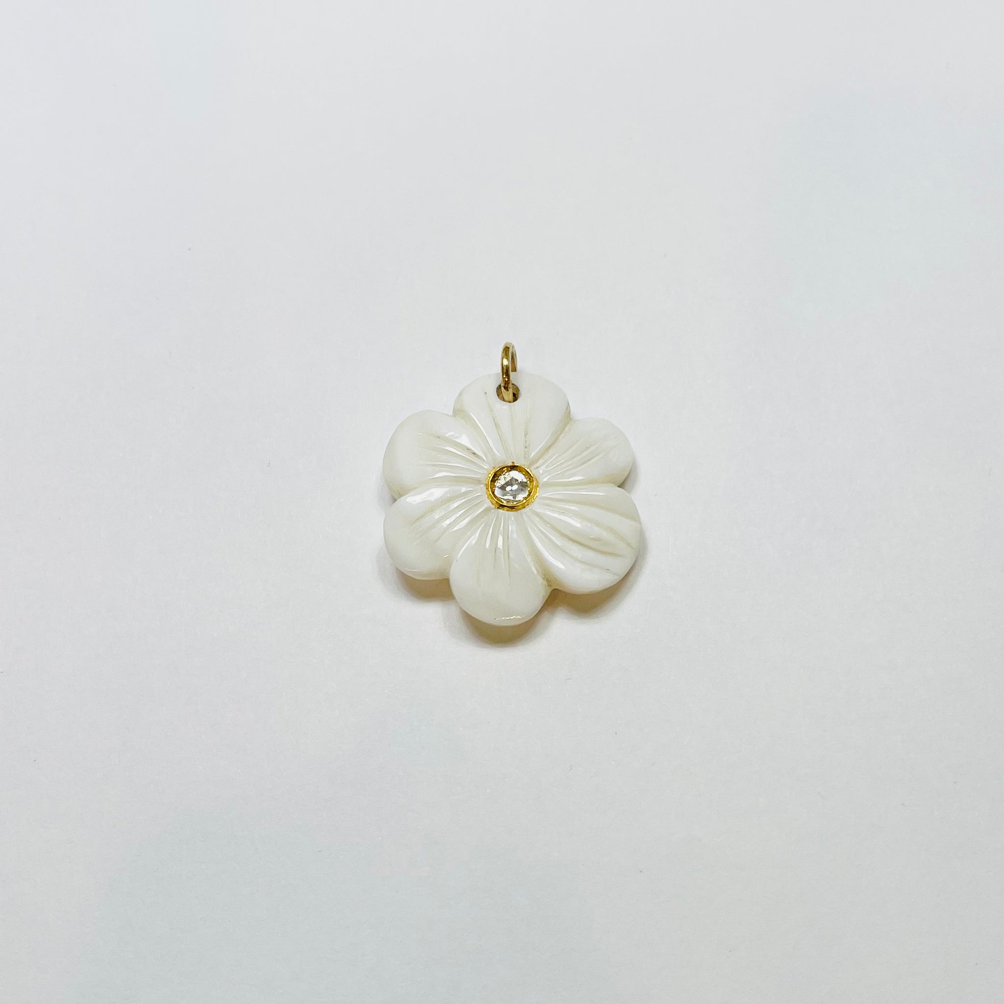 carved white agate flower pendant, large