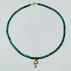 mushroom on malachite tube necklace