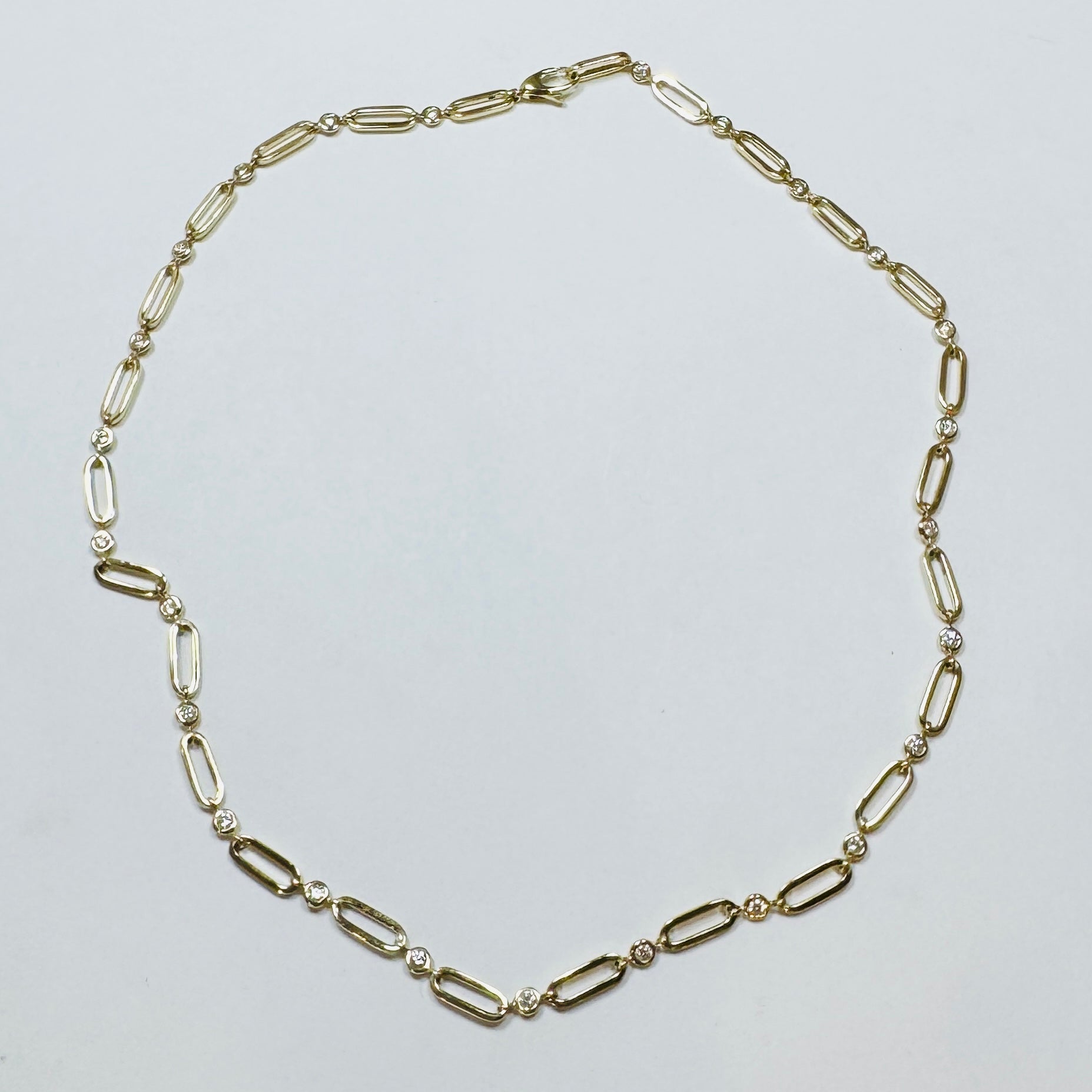 bezel set diamond paperclip necklace