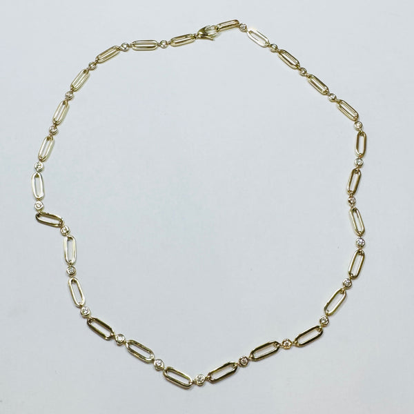 bezel set diamond paperclip necklace