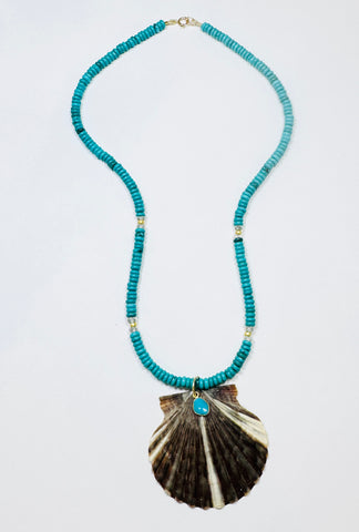 turquoise and green amethyst necklace with shell pendant
