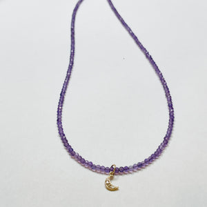 delicate amethyst necklace with moon charm